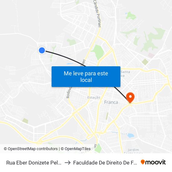 Rua Eber Donizete Pelizaro, 2330 to Faculdade De Direito De Franca - Facef map