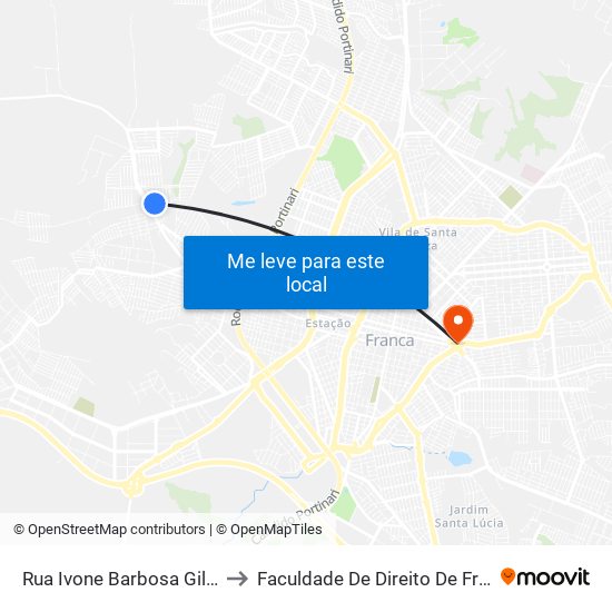 Rua Ivone Barbosa Gilbert, 2170 to Faculdade De Direito De Franca - Facef map