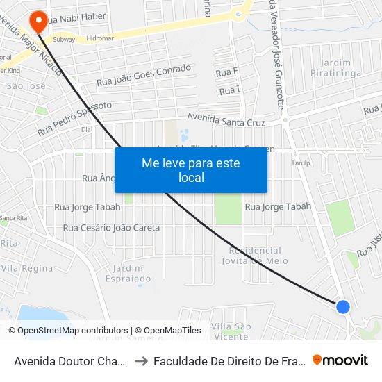 Avenida Doutor Chafic Facuri to Faculdade De Direito De Franca - Facef map