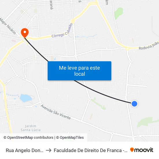 Rua Angelo Donzelli to Faculdade De Direito De Franca - Facef map