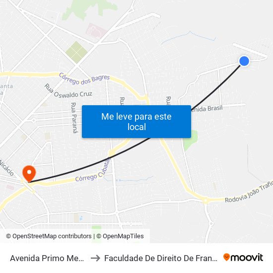 Avenida Primo Menegheti to Faculdade De Direito De Franca - Facef map
