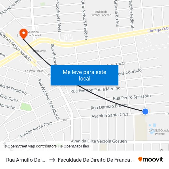 Rua Arnulfo De Lima to Faculdade De Direito De Franca - Facef map