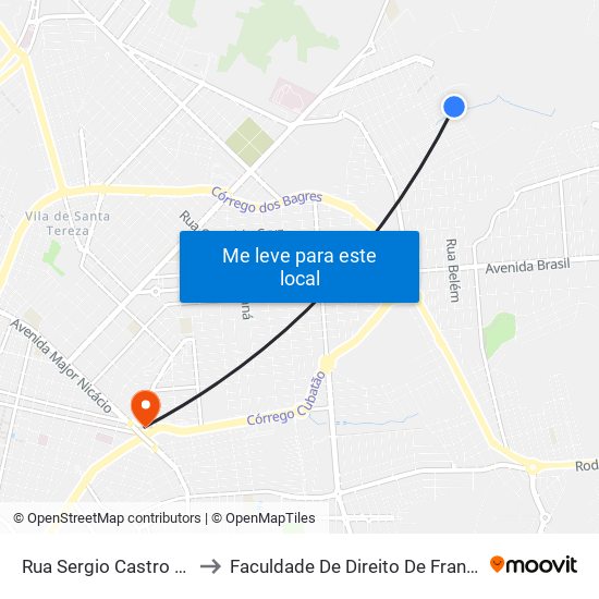 Rua Sergio Castro Oliveira to Faculdade De Direito De Franca - Facef map