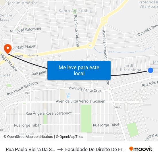 Rua Paulo Vieira Da Silva, 2491 to Faculdade De Direito De Franca - Facef map