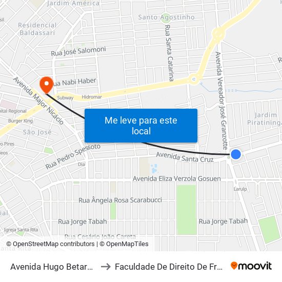 Avenida Hugo Betarello, 3590 to Faculdade De Direito De Franca - Facef map