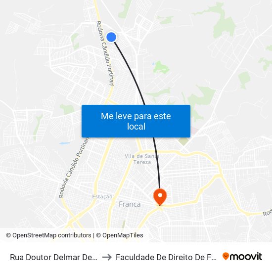 Rua Doutor Delmar De Figueiredo to Faculdade De Direito De Franca - Facef map