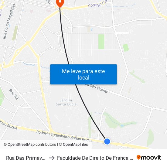Rua Das Primaveras to Faculdade De Direito De Franca - Facef map