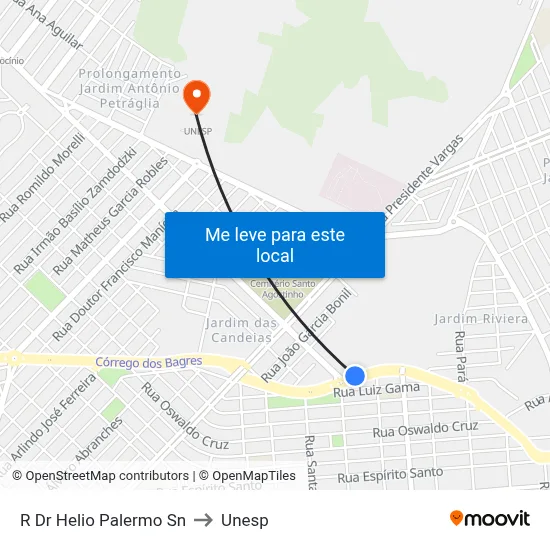 R Dr Helio Palermo Sn to Unesp map