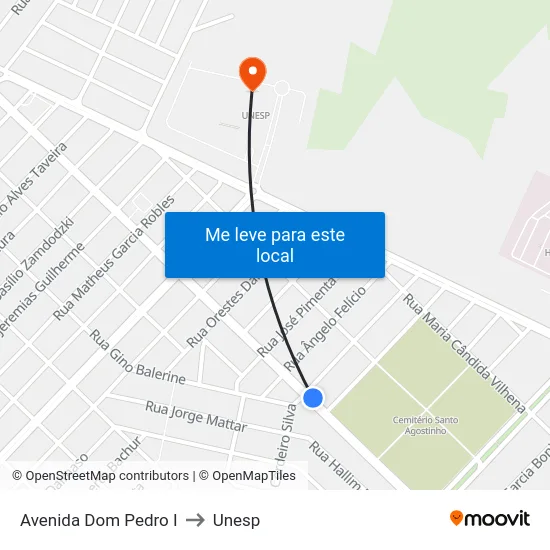 Avenida Dom Pedro I to Unesp map