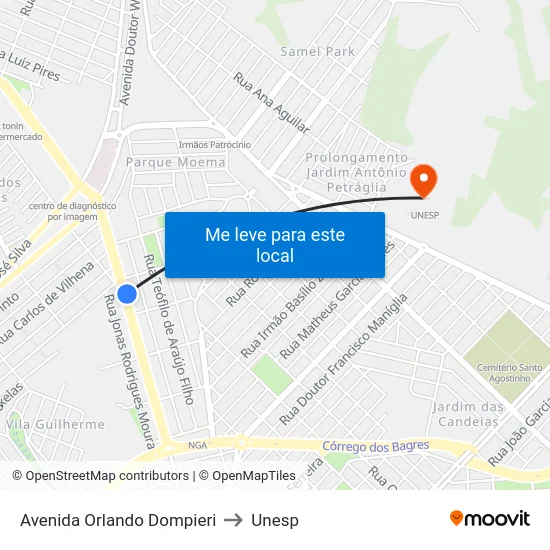 Avenida Orlando Dompieri to Unesp map