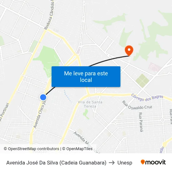 Avenida José Da Silva (Cadeia Guanabara) to Unesp map