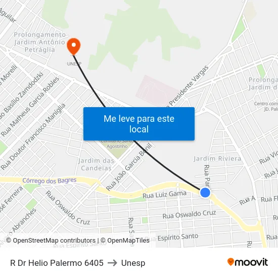 R Dr Helio Palermo 6405 to Unesp map