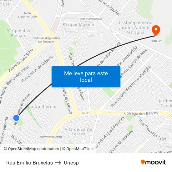 Rua Emílio Bruxelas to Unesp map