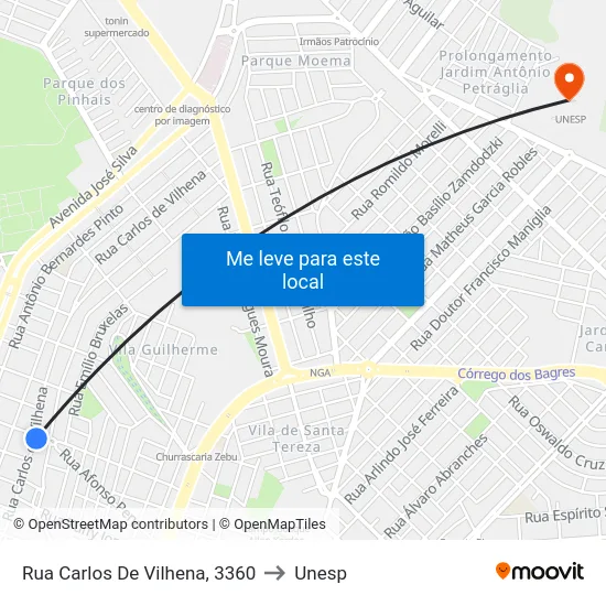 Rua Carlos De Vilhena, 3360 to Unesp map