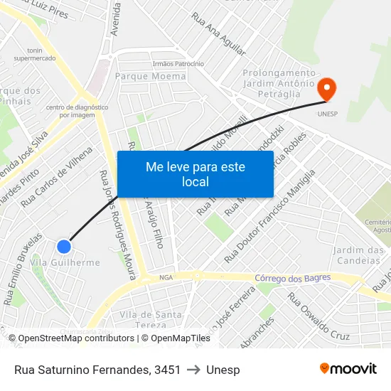 Rua Saturnino Fernandes, 3451 to Unesp map