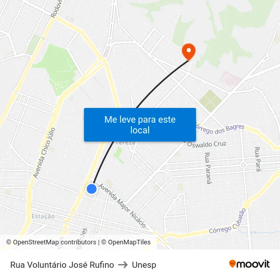 Rua Voluntário José Rufino to Unesp map