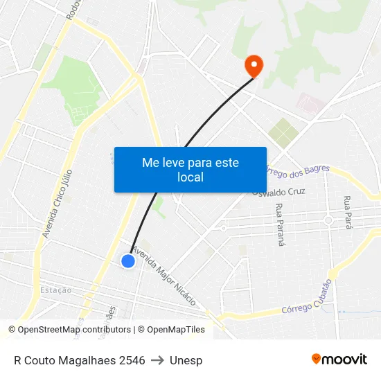 R Couto Magalhaes 2546 to Unesp map