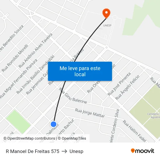 R Manoel De Freitas 575 to Unesp map