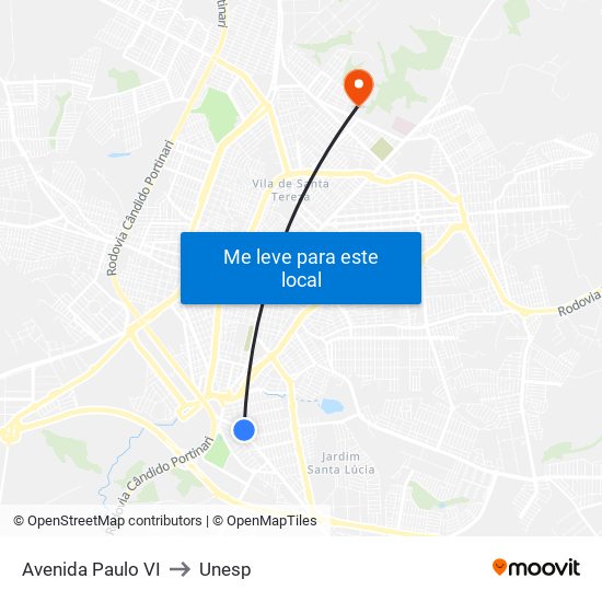 Avenida Paulo VI to Unesp map