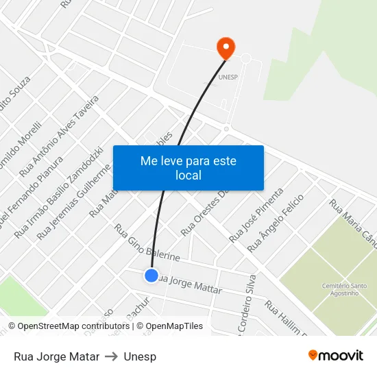 Rua Jorge Matar to Unesp map