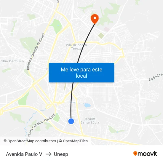 Avenida Paulo VI to Unesp map