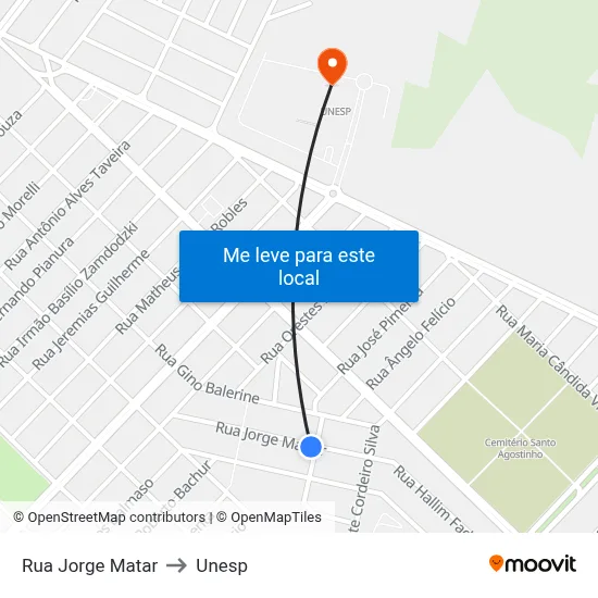 Rua Jorge Matar to Unesp map
