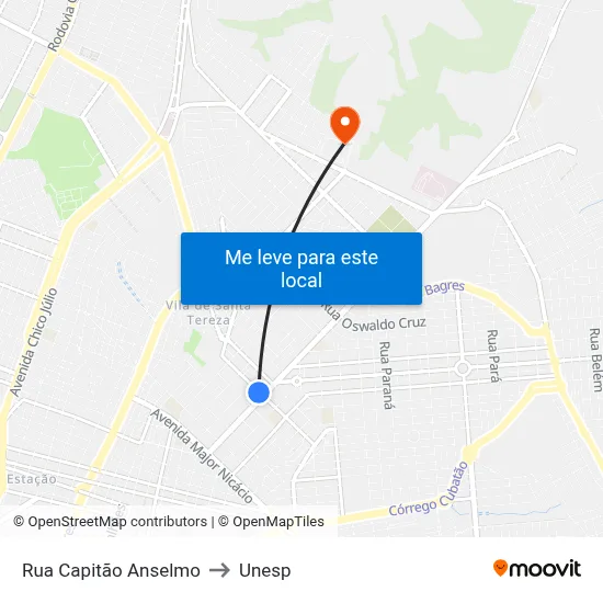 Rua Capitão Anselmo to Unesp map