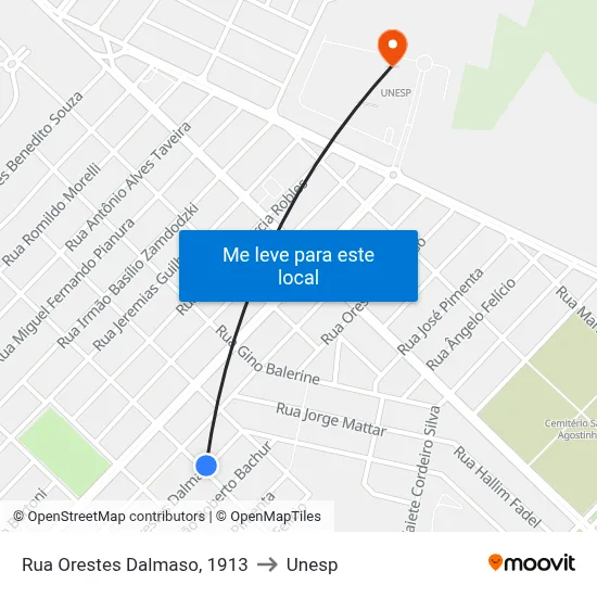 Rua Orestes Dalmaso, 1913 to Unesp map