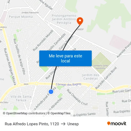 Rua Alfredo Lopes Pinto, 1120 to Unesp map