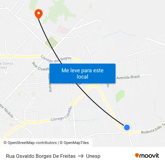 Rua Osvaldo Borges De Freitas to Unesp map