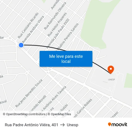 Rua Padre Antônio Viêira, 401 to Unesp map