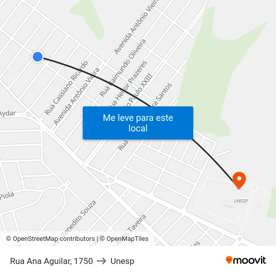Rua Ana Aguilar, 1750 to Unesp map