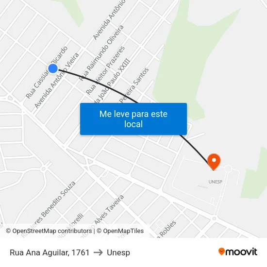 Rua Ana Aguilar, 1761 to Unesp map
