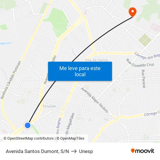Avenida Santos Dumont, S/N to Unesp map