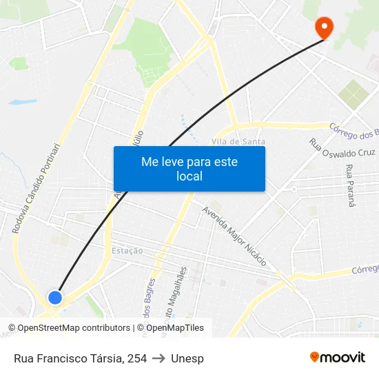 Rua Francisco Társia, 254 to Unesp map