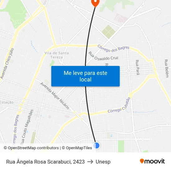 Rua Ângela Rosa Scarabuci, 2423 to Unesp map