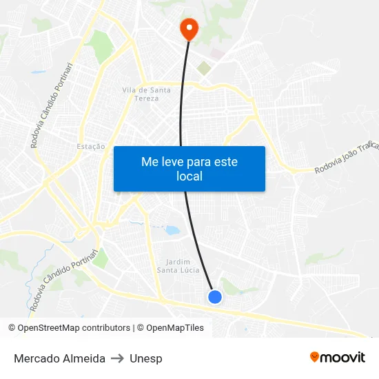 Mercado Almeida to Unesp map