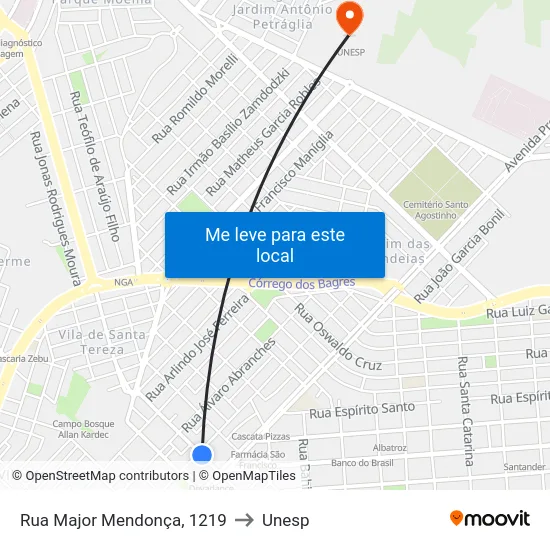 Rua Major Mendonça, 1219 to Unesp map
