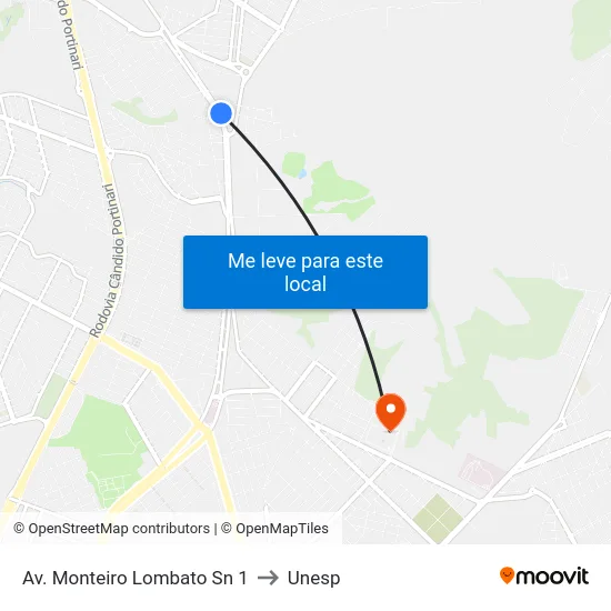 Av. Monteiro Lombato Sn 1 to Unesp map