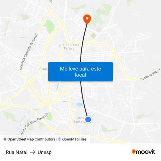 Rua Natal to Unesp map