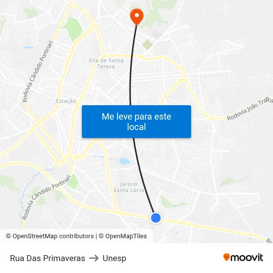 Rua Das Primaveras to Unesp map