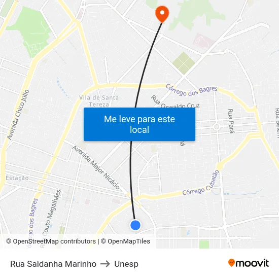 Rua Saldanha Marinho to Unesp map