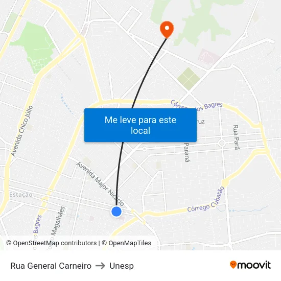 Rua General Carneiro to Unesp map