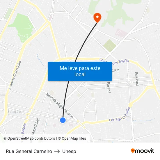 Rua General Carneiro to Unesp map