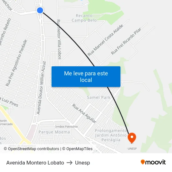 Avenida Montero Lobato to Unesp map