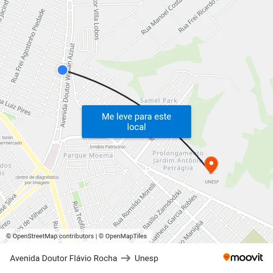 Avenida Doutor Flávio Rocha to Unesp map