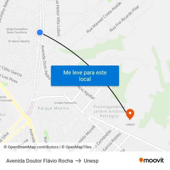 Avenida Doutor Flávio Rocha to Unesp map
