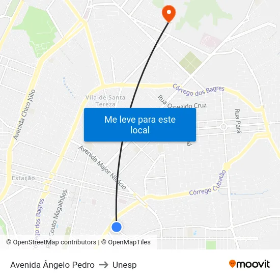 Avenida Ângelo Pedro to Unesp map