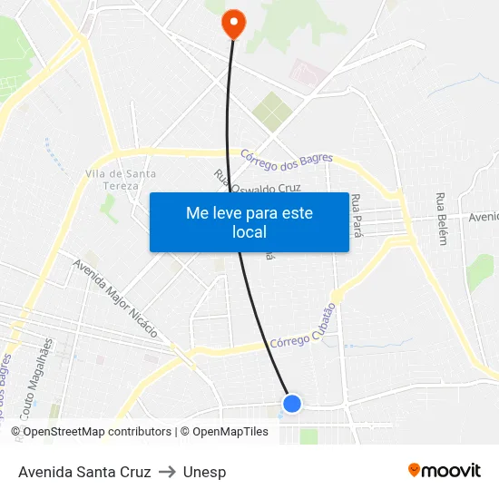 Avenida Santa Cruz to Unesp map