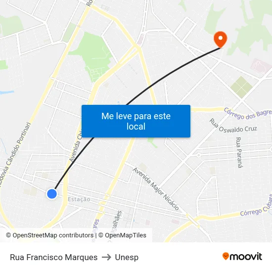 Rua Francisco Marques to Unesp map